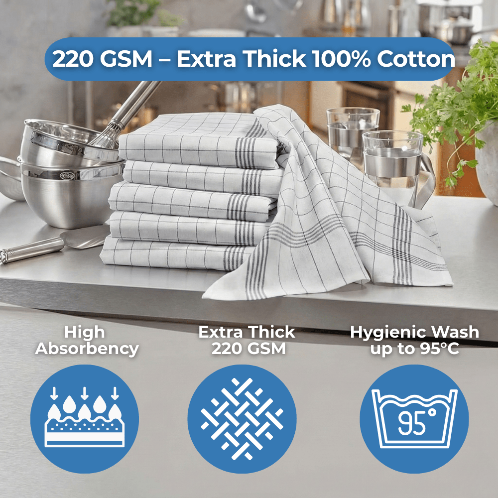 Magicwipe® Premium Cotton Tea Towels – Extra Thick 220 GSM